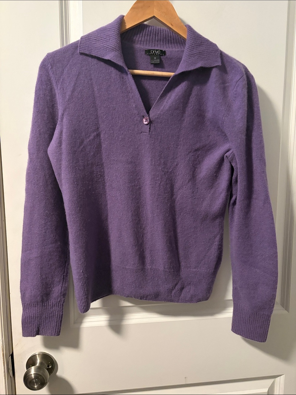 Soft V-Neck Polo Sweater in Lavender by Prive Cashmere